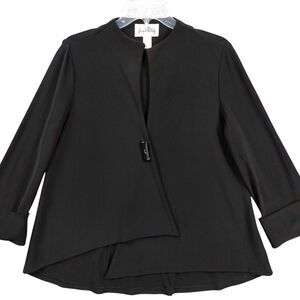 Joseph Ribkoff Black Asymmetrical Jacket Top Size 6 One Button Modern Minimalist